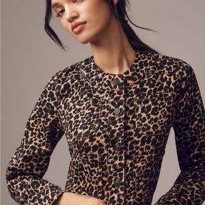 Anthropolgie -Maeve -  Leopard Print Denim Jacket - Black & Tan